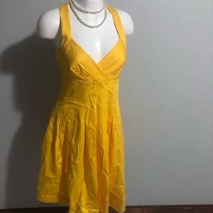 Calvin Klein Yellow Halter Dress V-Neck Pleated Fit & Flare - Size 2